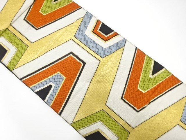JAPANESE KIMONO / ANTIQUE GEOMETRIC PATTERN WOVEN FUKURO OBI (MATERIAL